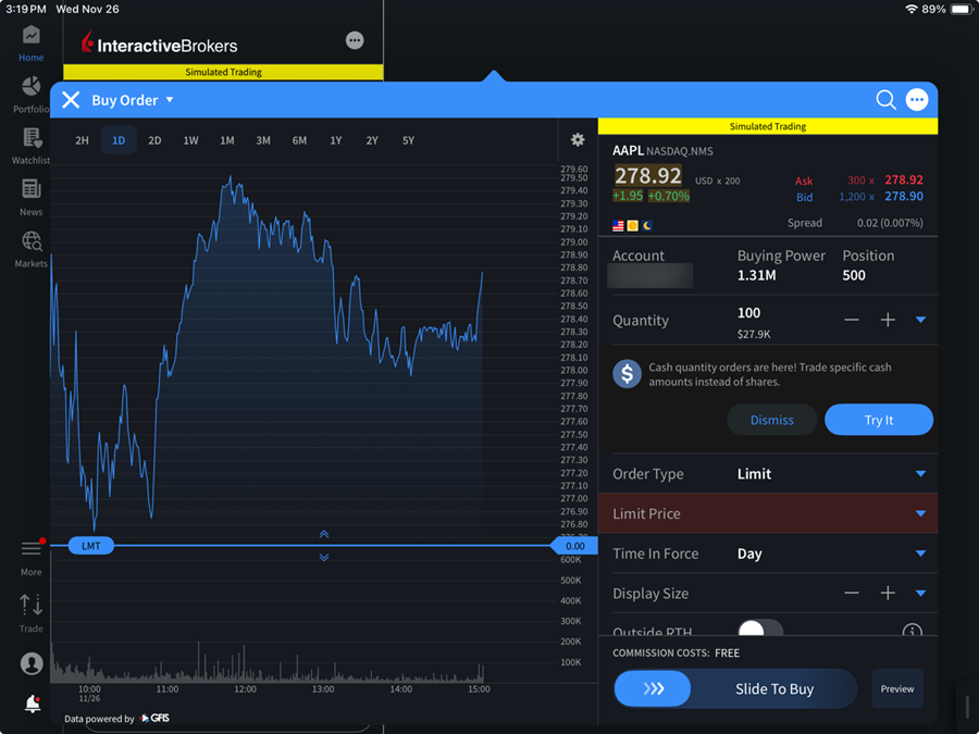 The quote details on the iPad